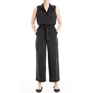 Max Studio Women's Black Sleeveless With Waist Tie Collared Jumpsuit Size S